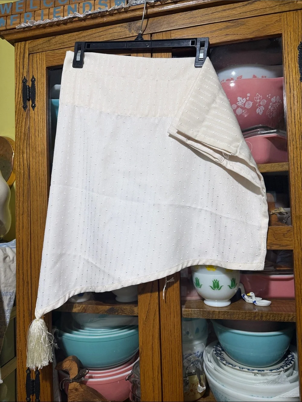 Cream Beaded cottagecore with Tassel curtain valance